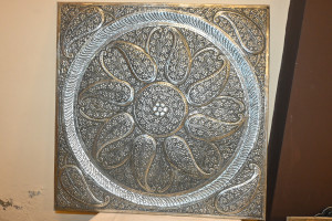 Silver aluminium  hand carved wall hanging plate 24x24