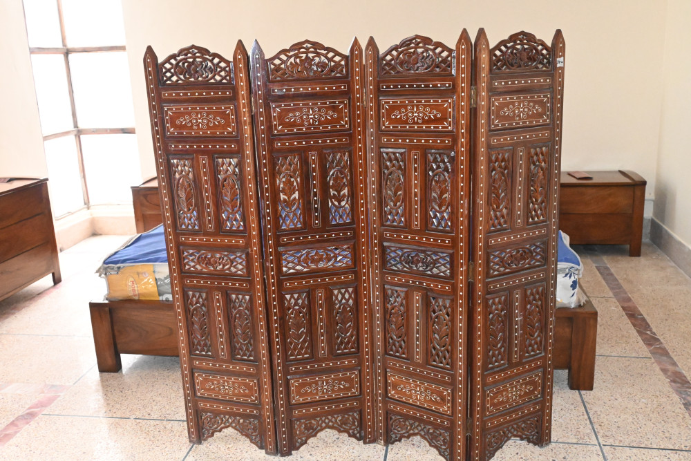 Wooden partition size  48 x48" plastic Inlay cut work made by shesham wood