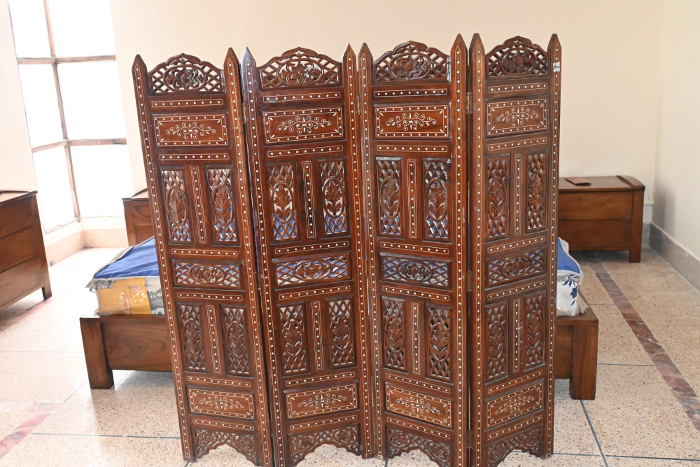 Wooden partition size  48 x48" plastic Inlay cut work made by shesham wood