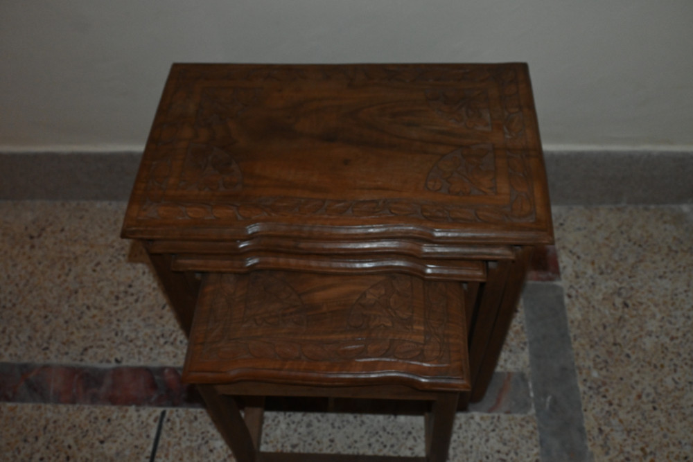 Wooden nest of table  carved walnut wood