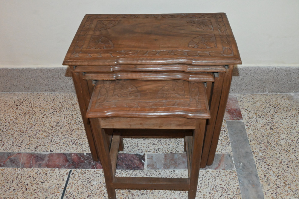 Wooden nest of table  carved walnut wood