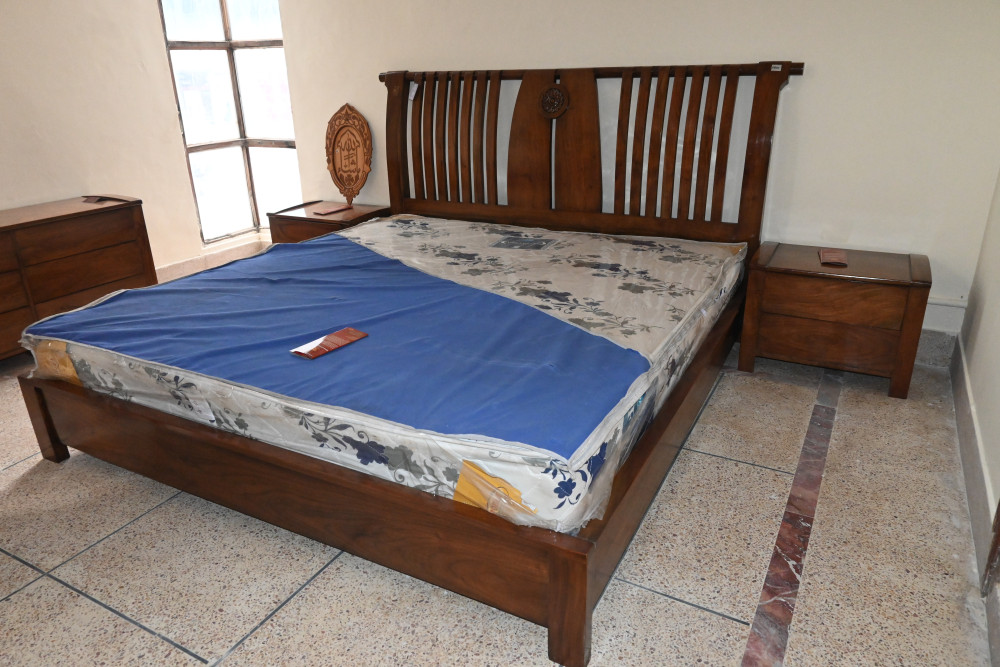 Double bed king size  2 side tables with dressing  almirah solid wood