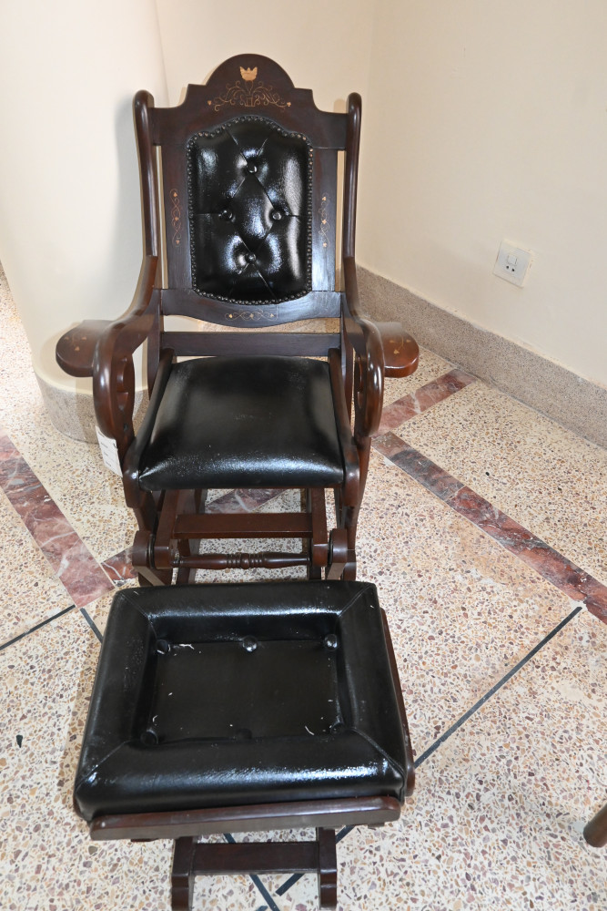 Baby rocking chair with stool leather cushion shesham wood