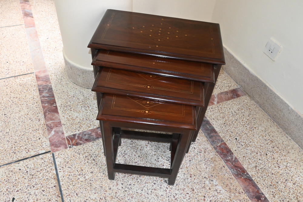 Wooden nest of table 4 pieces set Brass inlay