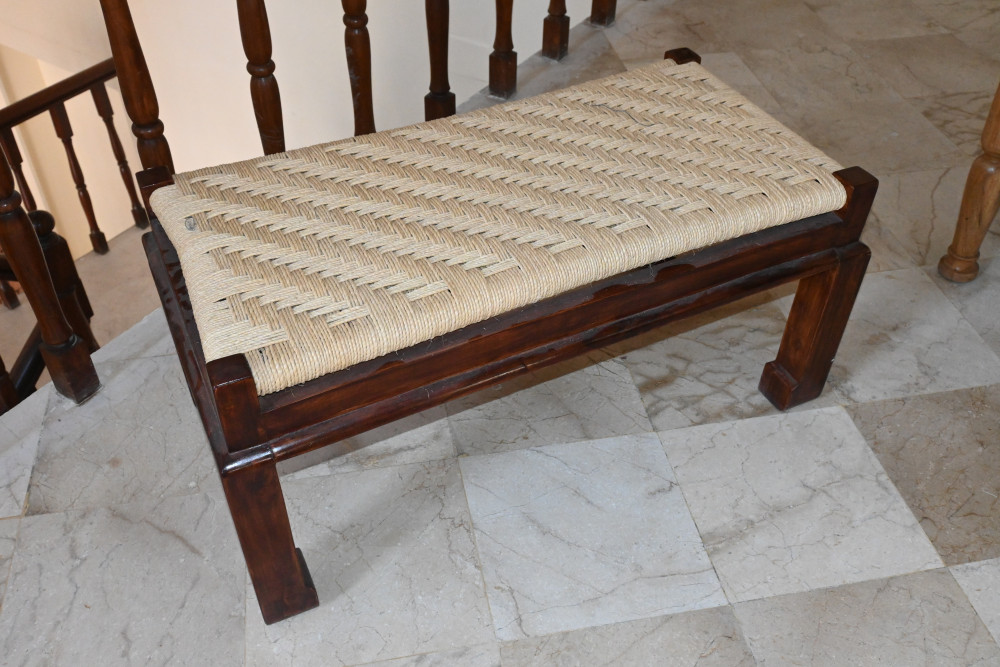 Wooden sitting stool double jute weveing