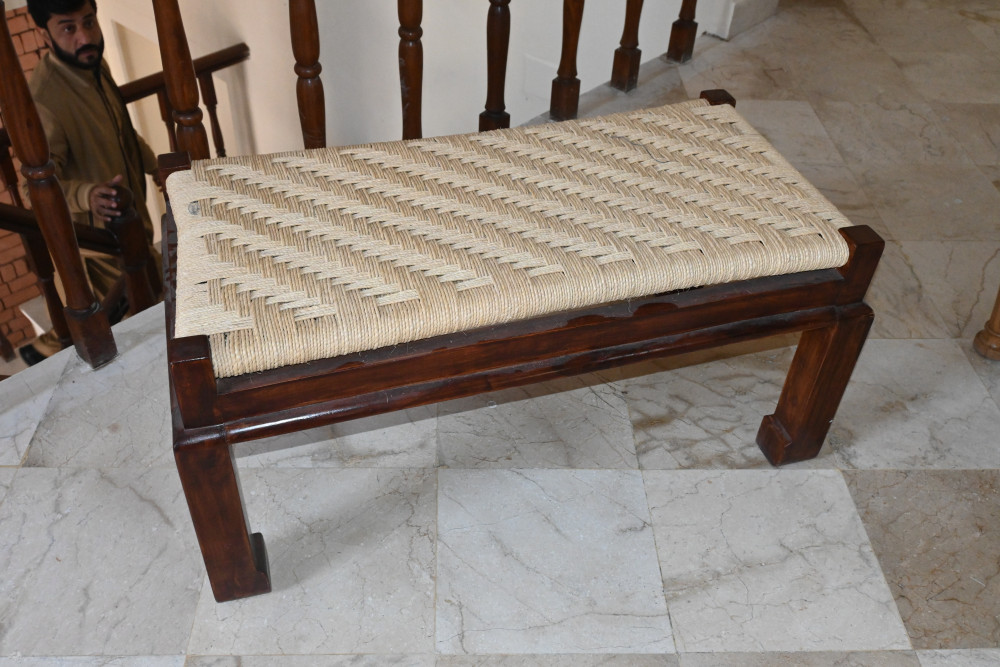 Wooden sitting stool double jute weveing