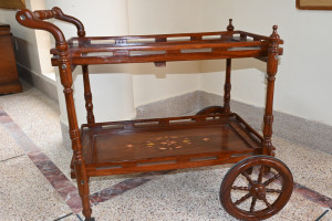 Tea trolley with wooden inlay work