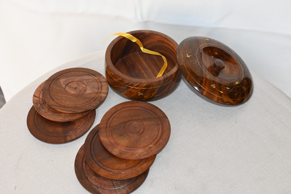 Wooden Coaster- Tea Coaster with Brass Inlay