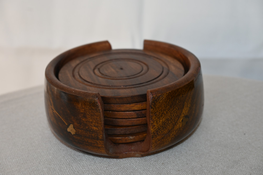 Open Wooden Coaster with Brass Inlay