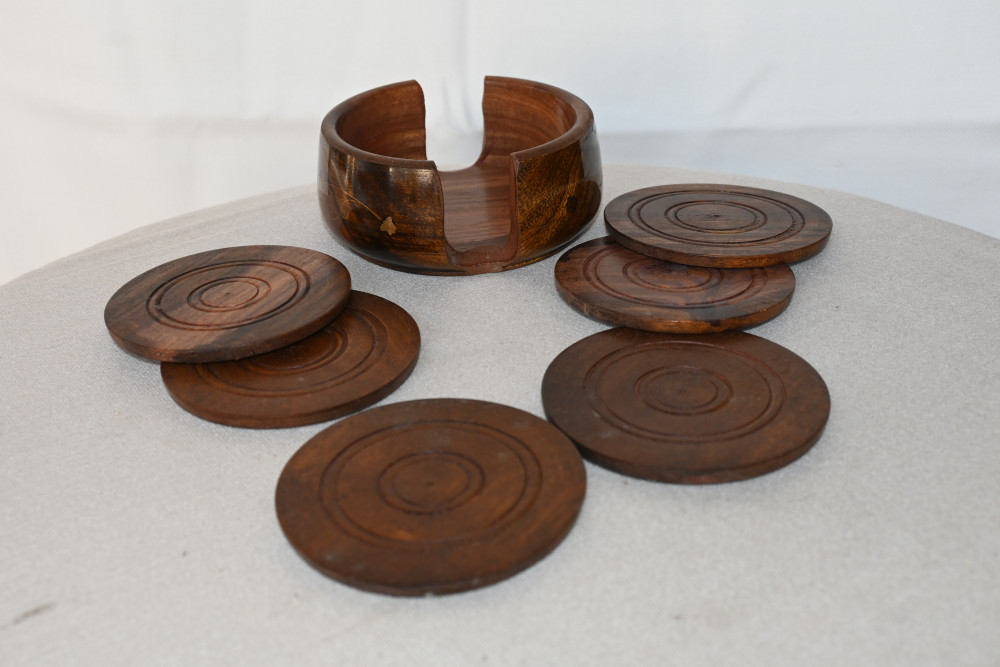 Open Wooden Coaster with Brass Inlay